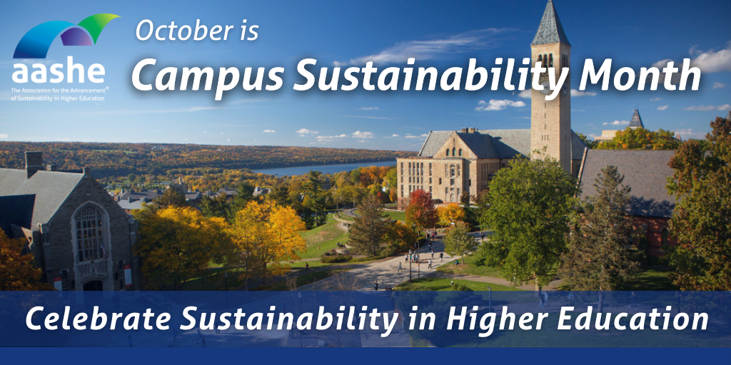 Picture of a university campus advertising campus sustainability month