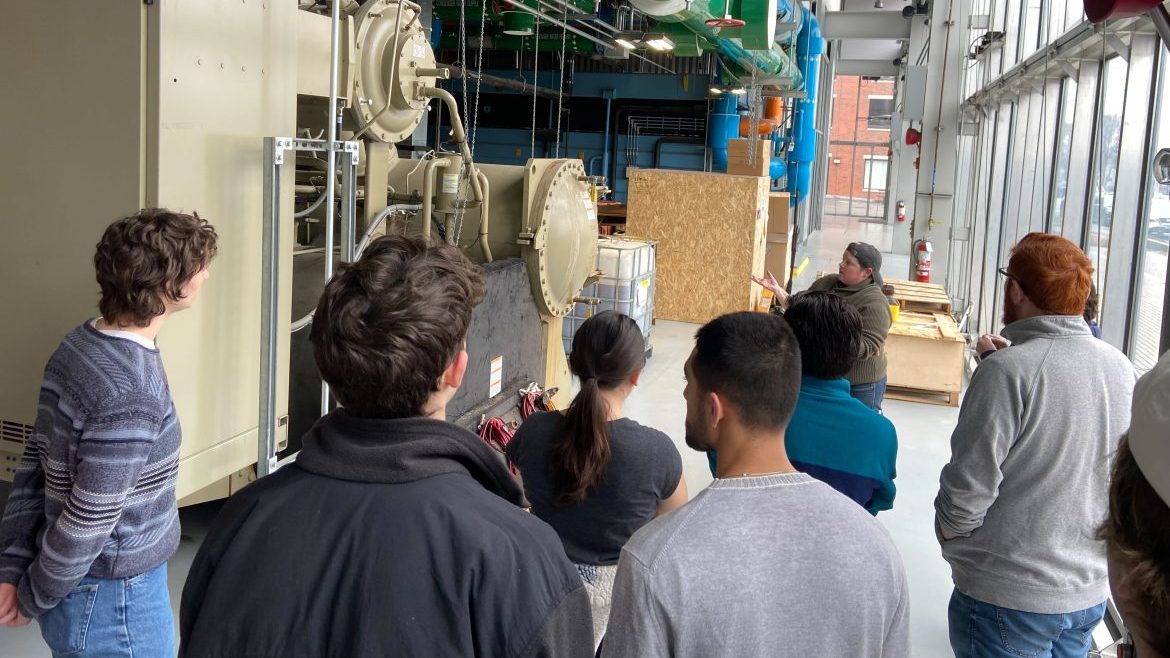 Engineering Students Studying Ground-Source Heat Pumps Tour Central Energy Plant