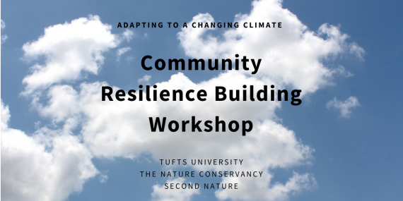 Picture of clouds in sky, text saying "community resilience building workshop"
