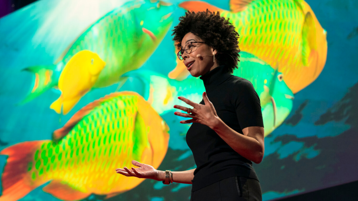 Dr. Ayana Elizabeth Johnson giving a climate talk