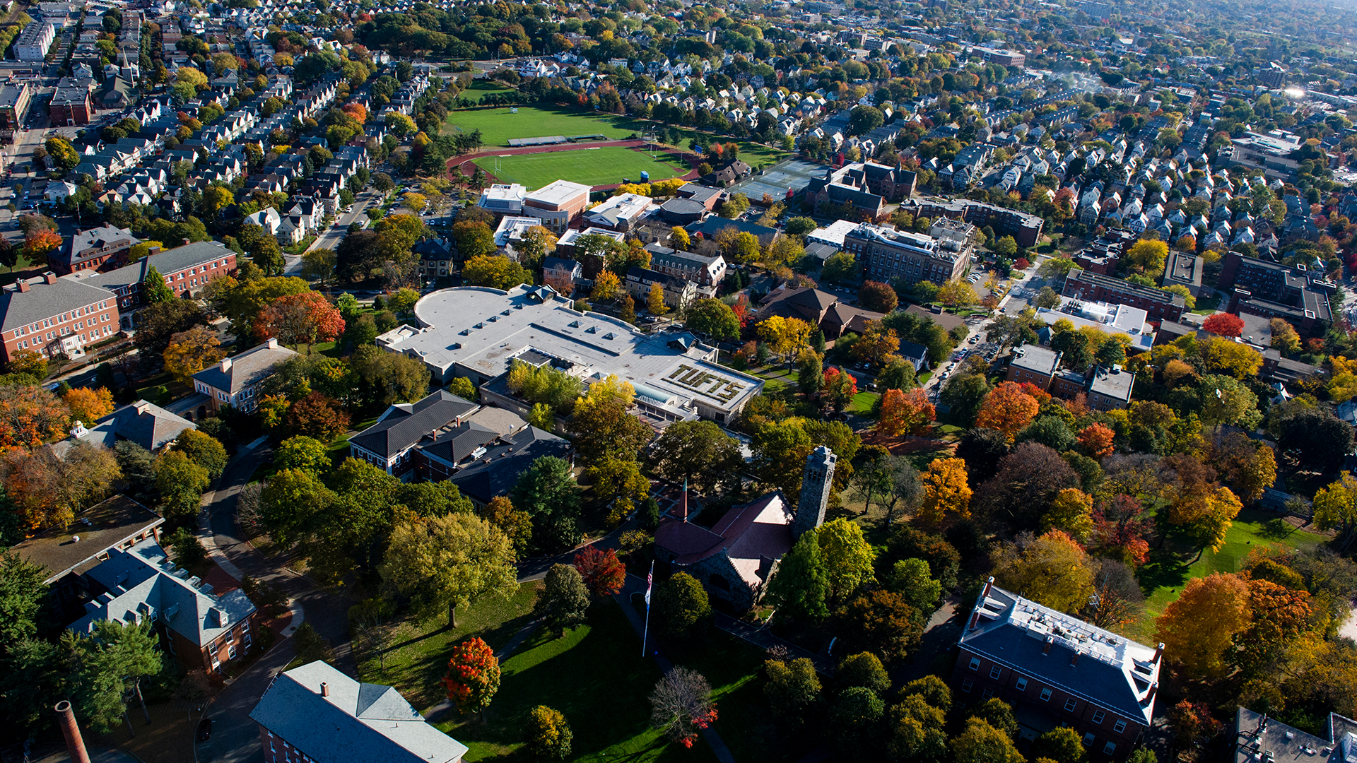 Ariel view of Tufts campus