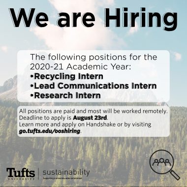 We are hiring graphic for fall 2020, image of the mountain and forest in the background and hiring information in the foreground