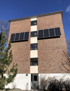 side of Hodgdon Hall that has solar panels on it