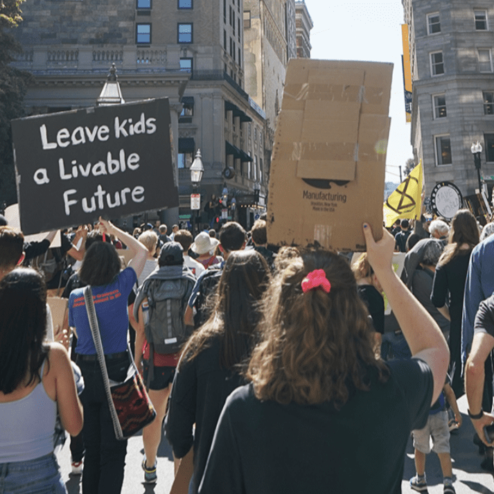 people protesting at the climate strike