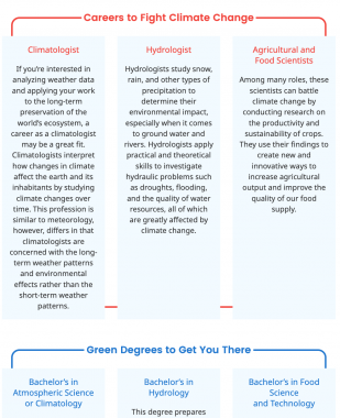 Sustainability career guide screen capture of climate conscious career path