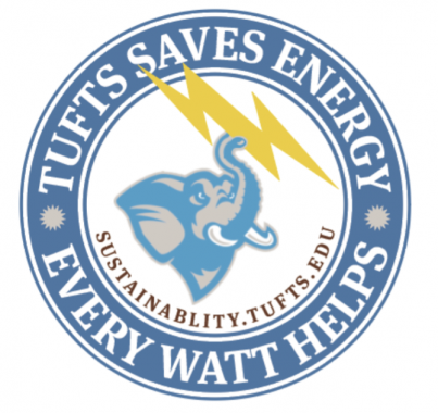 Logo of Jumbo and a lightning rod: Tufts Saves Energy, Every Watt Counts