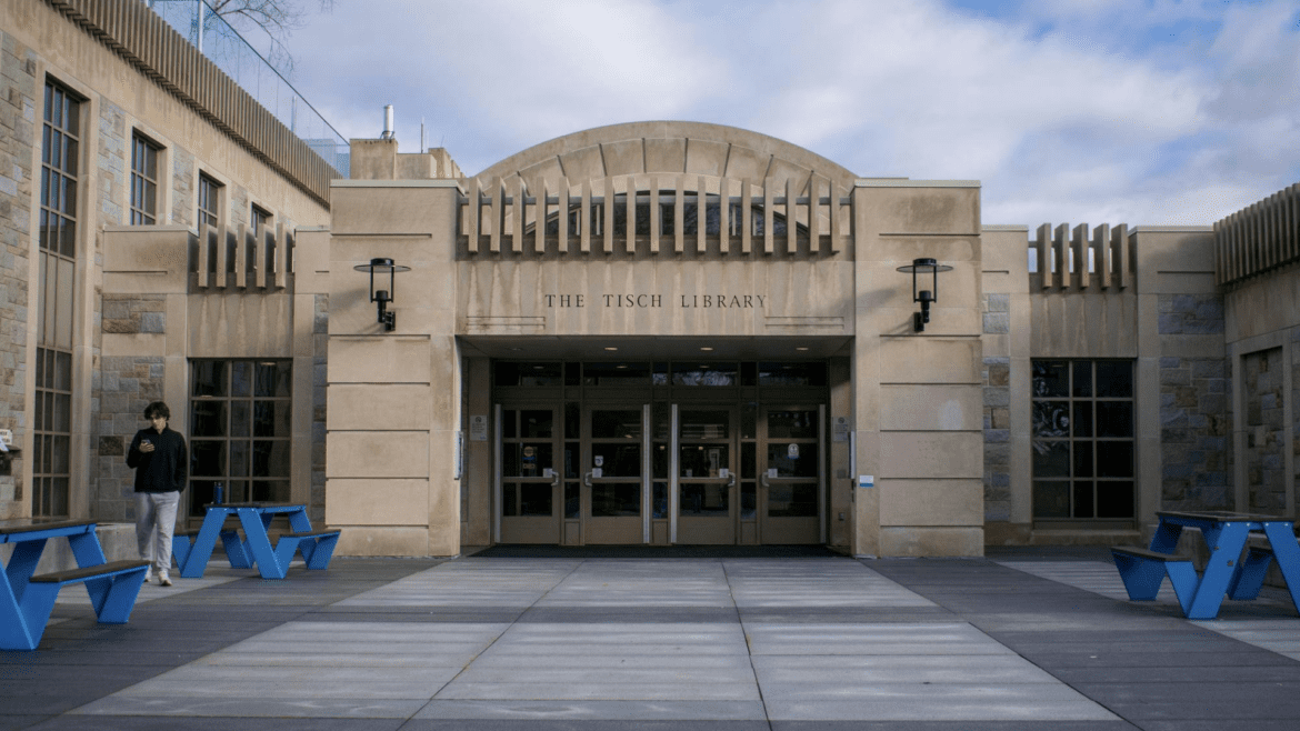 Front entrance of Tufts University Tisch Library