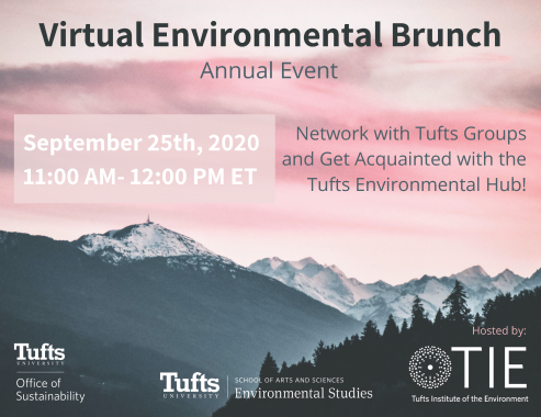 Poster for the Annual Environmental Brunch, with a pink sky and mountains in the background