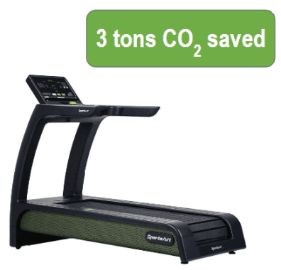Treadmill with a box that says it saves 3 tons of CO2